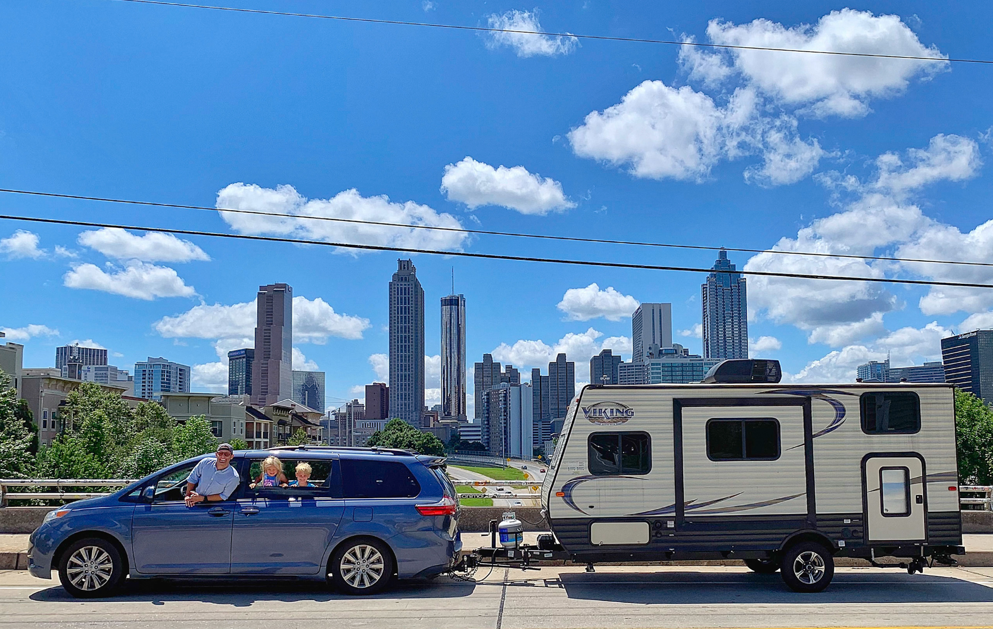 Camper In Front of Atlanta Skyline